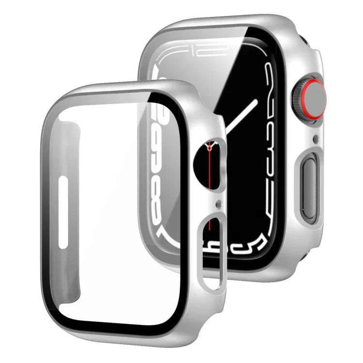 Coque PC 2 en 1 + protecteur en verre trempé, pour Apple Watch Series 9 / 8 / 7 41mm, pour Apple Watch Series 8 / 7 45mm