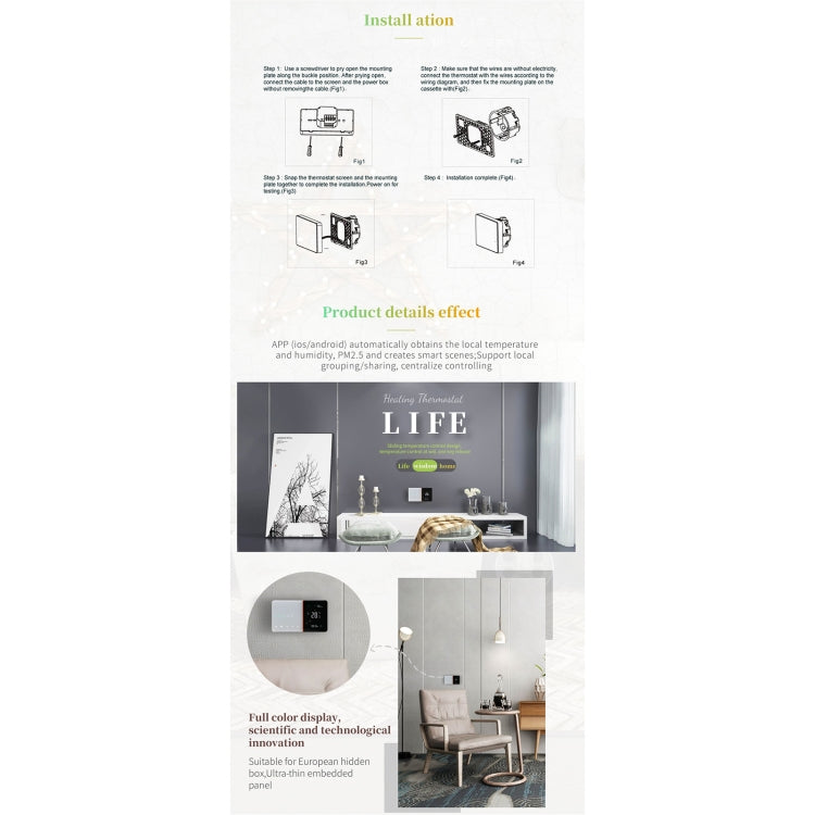 Thermostat de chauffage domestique intelligent BHT-005-GC 220V AC 3A pour boîte EU, contrôle chaudière avec capteur interne uniquement, BHT-005-GC