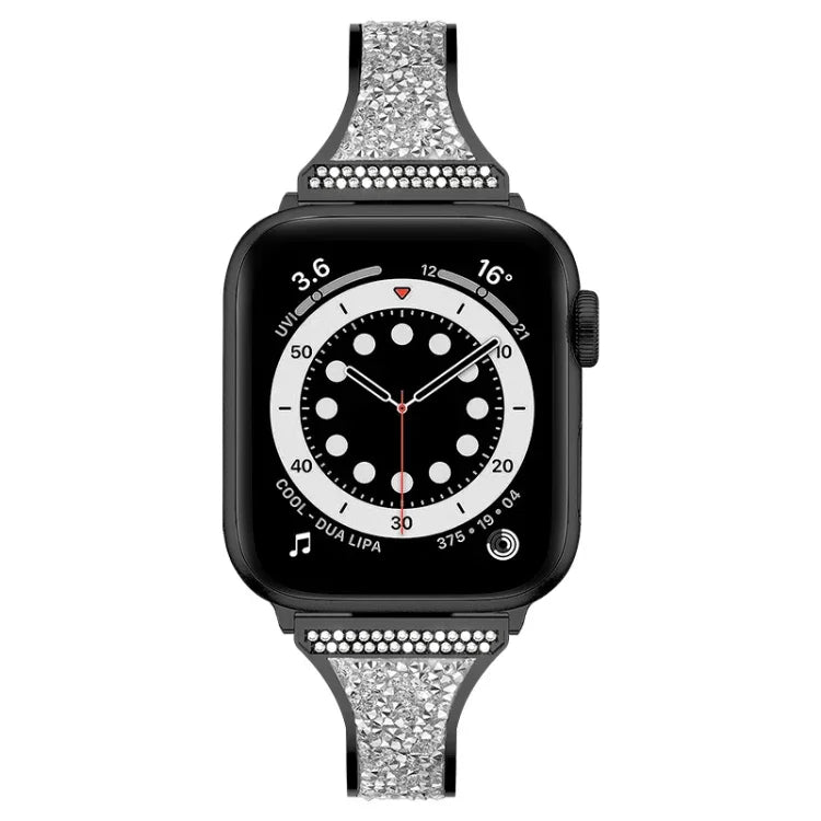 Bracelet de montre en cuir incrusté de diamants pour Apple Watch Series, 7 41mm / 6&SE&5&4 40mm / 3&2&1 38mm, 7 45mm / 6&SE&5&4 44mm / 3&2&1 42mm
