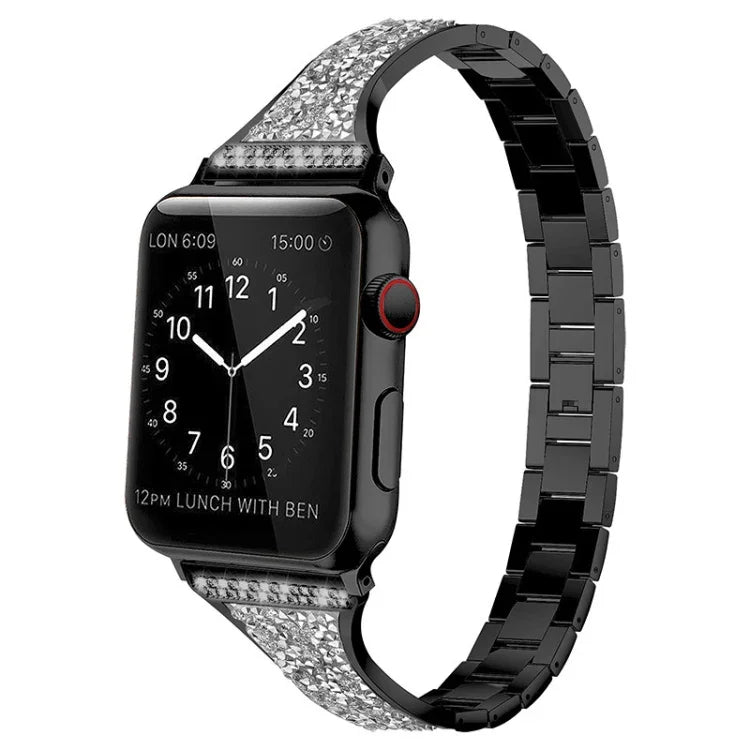 Bracelet de montre en cuir incrusté de diamants pour Apple Watch Series, 7 41mm / 6&SE&5&4 40mm / 3&2&1 38mm, 7 45mm / 6&SE&5&4 44mm / 3&2&1 42mm