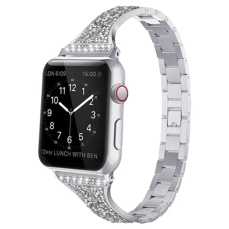 Bracelet de montre en cuir incrusté de diamants pour Apple Watch Series, 7 41mm / 6&SE&5&4 40mm / 3&2&1 38mm, 7 45mm / 6&SE&5&4 44mm / 3&2&1 42mm