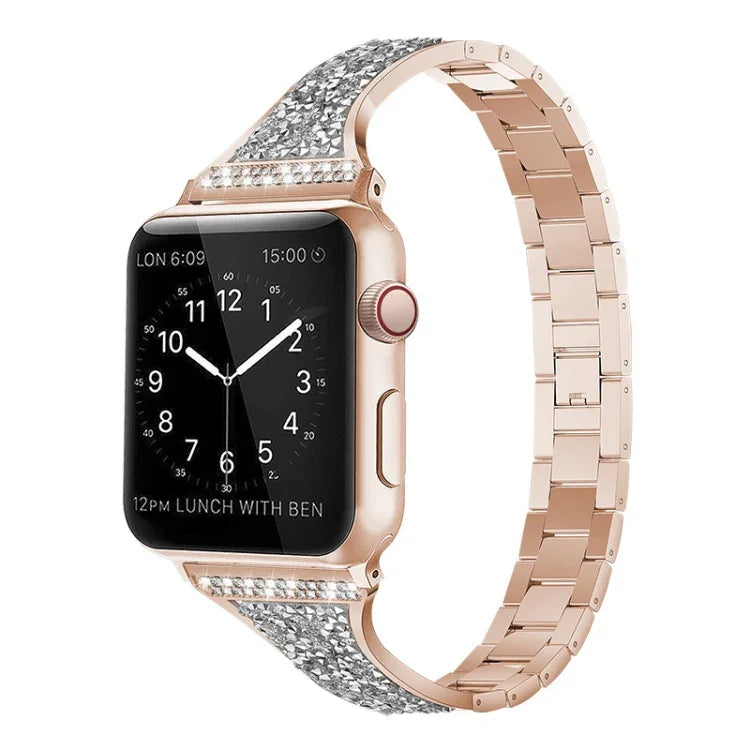 Bracelet de montre en cuir incrusté de diamants pour Apple Watch Series, 7 41mm / 6&SE&5&4 40mm / 3&2&1 38mm, 7 45mm / 6&SE&5&4 44mm / 3&2&1 42mm