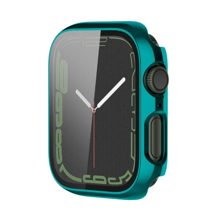 Coque de protection antichoc en PC avec placage électrolytique et film de verre trempé, pour Apple Watch Series 9 / 8 / 7 41mm, pour Apple Watch Series 9 / 8 / 7 45mm