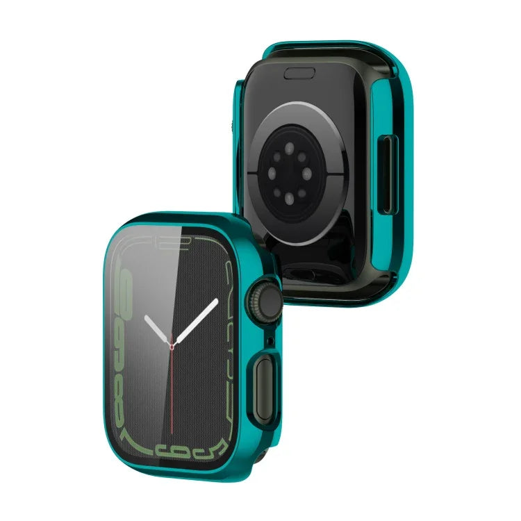 Coque de protection antichoc en PC avec placage électrolytique et film de verre trempé, pour Apple Watch Series 9 / 8 / 7 41mm, pour Apple Watch Series 9 / 8 / 7 45mm