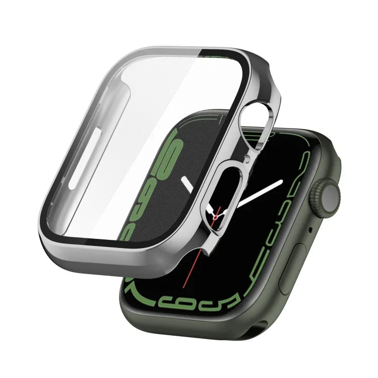 Coque de protection antichoc en PC avec placage électrolytique et film de verre trempé, pour Apple Watch Series 9 / 8 / 7 41mm, pour Apple Watch Series 9 / 8 / 7 45mm