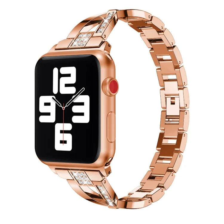 Diamond Encrusted Stainless Steel Strap Watchband For Apple Watch Series, 7 41mm / 6&SE&5&4 40mm / 3&2&1 38mm, 7 45mm / 6&SE&5&4 44mm / 3&2&1 42mm