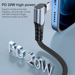 Câble de données de téléphone portable 6A PD 20W USB-C / Type-C vers 8 broches coudé, 1m, 2m