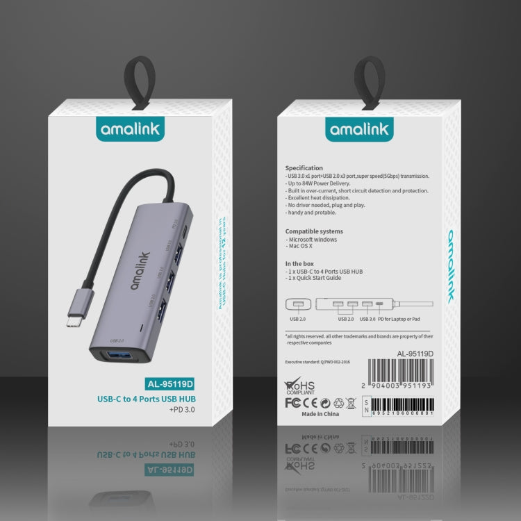 Station d'accueil multifonction amalink 95119D Type-C / USB-C vers 4 ports USB + PD 3.0, 95119D