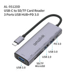 Station d'accueil multifonction amalink 95120D Type-C / USB-C vers SD/TF + 3 ports USB + PD 3.0, 95120D