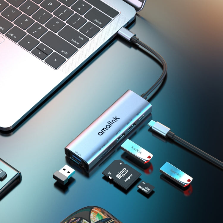 Station d'accueil multifonction amalink 95120D Type-C / USB-C vers SD/TF + 3 ports USB + PD 3.0, 95120D