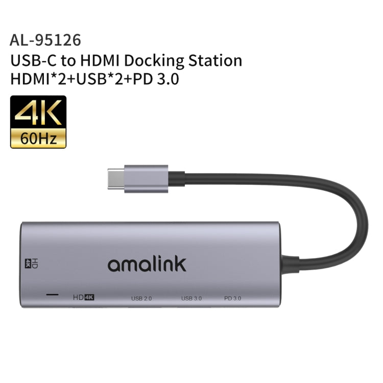 Hub multifonction amalink 95126 Type-C / USB-C vers double HDMI + 2 ports USB + PD 3.0, 95126