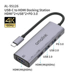 Hub multifonction amalink 95126 Type-C / USB-C vers double HDMI + 2 ports USB + PD 3.0, 95126