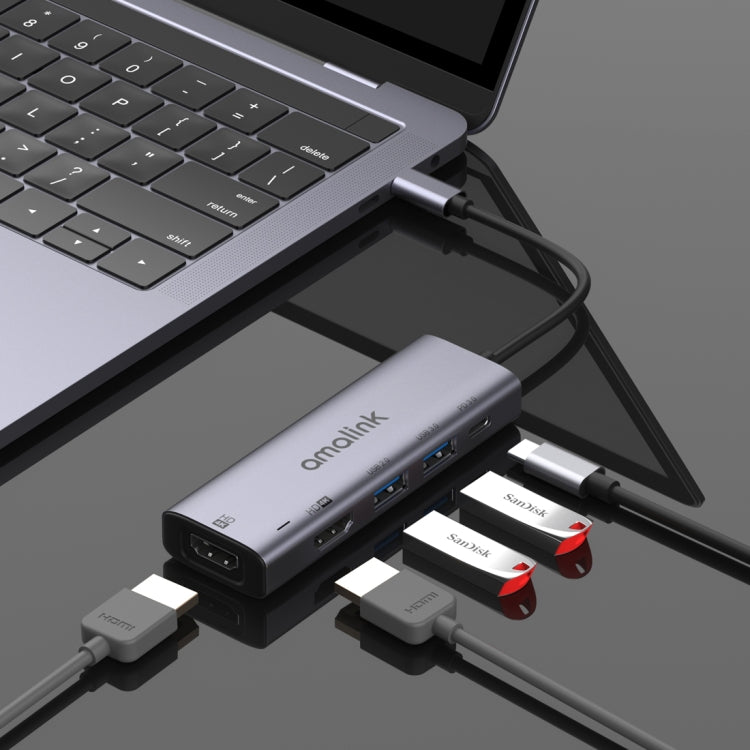 Hub multifonction amalink 95126 Type-C / USB-C vers double HDMI + 2 ports USB + PD 3.0, 95126
