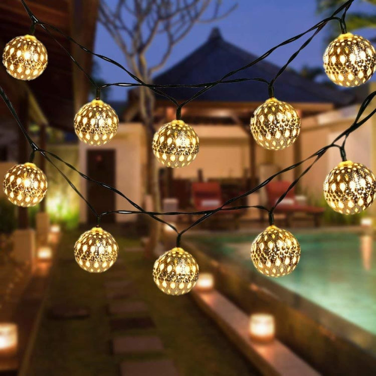 Guirlande lumineuse extérieure à petites boules creuses en fer, décoration de jardin pour festival avec télécommande, boîte à piles étanche 40 LED, boîte à piles étanche 50 LED