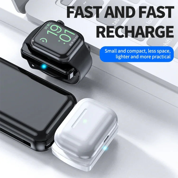 Chargeur sans fil double face JJT-997 pour écouteurs et montre, avec interface Type-C, compatible AirPods et Apple Watch.
