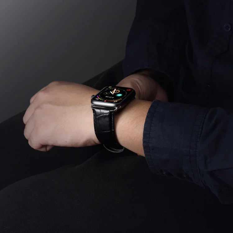 Bracelet de montre en cuir de vachette texture crocodile, pour Apple Watch Series, pour Apple Watch Series 5