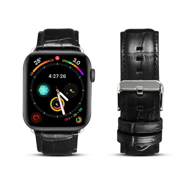 Bracelet de montre en cuir de vachette texture crocodile, pour Apple Watch Series, pour Apple Watch Series 5