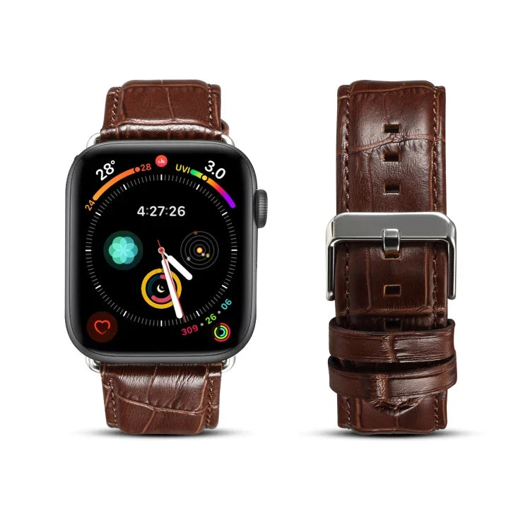 Bracelet de montre en cuir de vachette texture crocodile, pour Apple Watch Series, pour Apple Watch Series 5