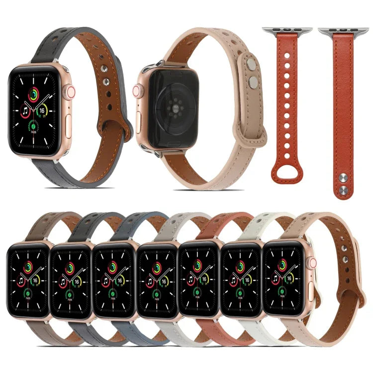Bracelet en cuir à double rivet pour Apple Watch Series, 7 41mm / 6&SE&5&4 40mm / 3&2&1 38mm, 7 45mm / 6&SE&5&4 44mm / 3&2&1 42mm