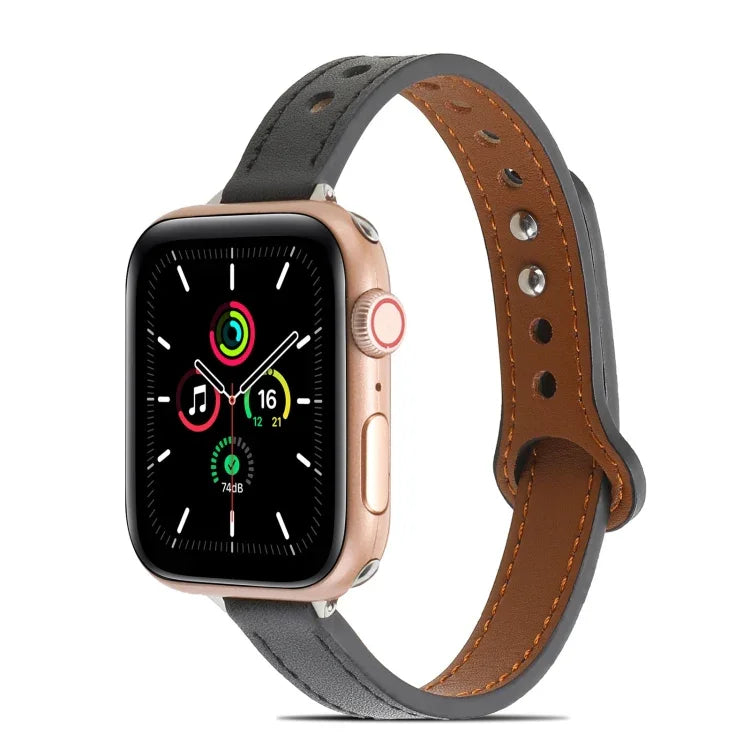 Bracelet en cuir à double rivet pour Apple Watch Series, 7 41mm / 6&SE&5&4 40mm / 3&2&1 38mm, 7 45mm / 6&SE&5&4 44mm / 3&2&1 42mm