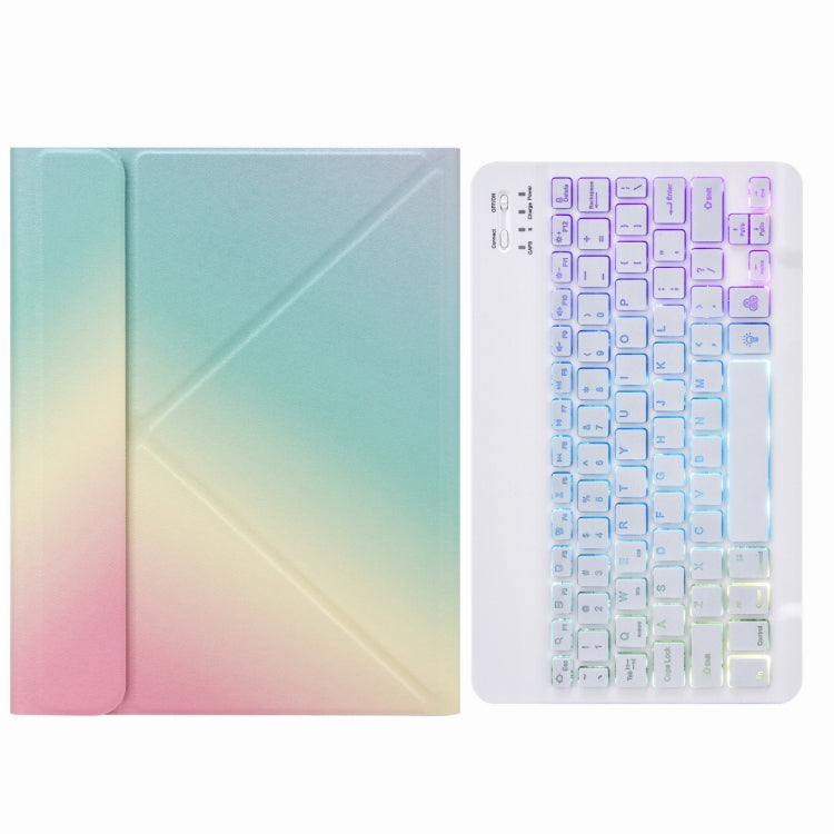 Étui en cuir pour clavier Bluetooth rétroéclairé tricolore H-102S3 avec support arrière pliable en trois, pour iPad 10.2 2020 et 2019 / Pro 10.5 pouces, pour iPad 9.7 2018 et 2017, pour iPad Pro 11 pouces 2021 et 2020 et 2018 / Air 2020 10.9