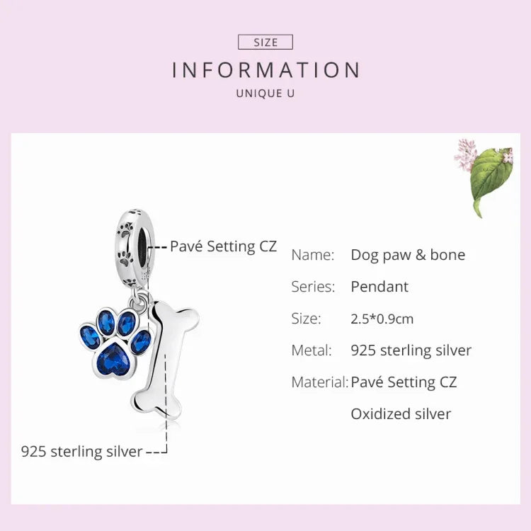 Pendentif Patte de Chien Os en Argent Sterling S925, Accessoires de Collier Bracelet DIY, Patte de Chien Os
