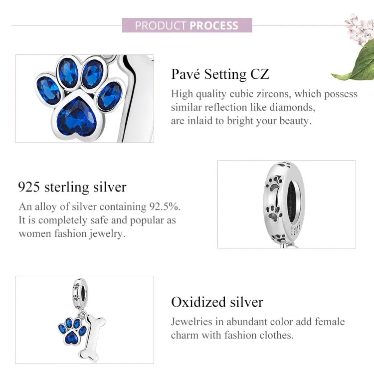 Pendentif Patte de Chien Os en Argent Sterling S925, Accessoires de Collier Bracelet DIY, Patte de Chien Os