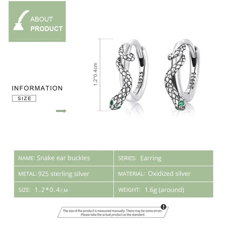 Boucles d'oreilles femme serpent en argent sterling S925, boucle d'oreille serpent