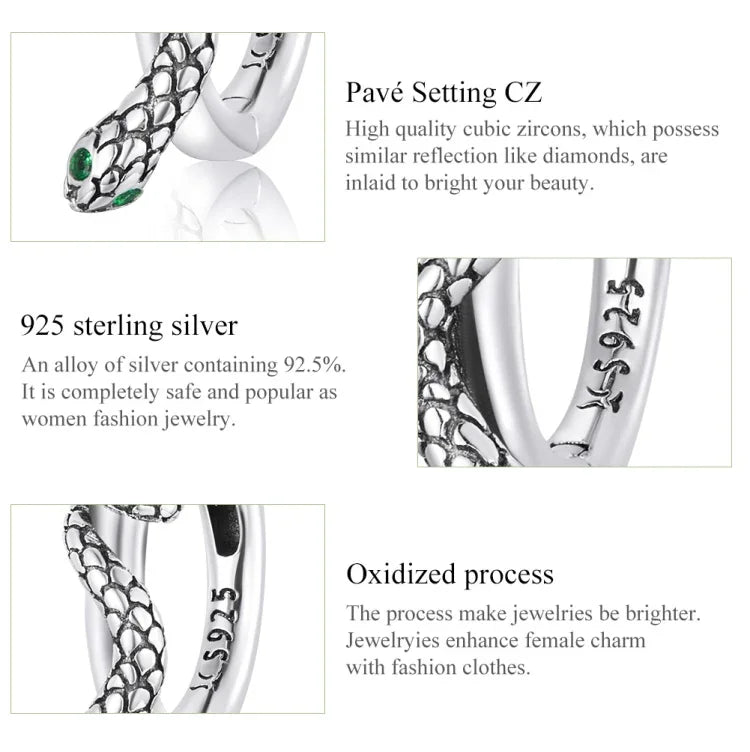 Boucles d'oreilles femme serpent en argent sterling S925, boucle d'oreille serpent