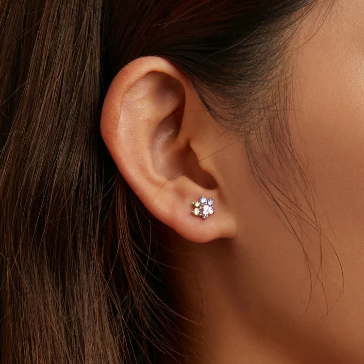 Boucles d'oreilles clous en argent sterling S925 serties de zircon coloré en forme de patte mignonne pour femmes, zircon coloré en forme de patte mignonne