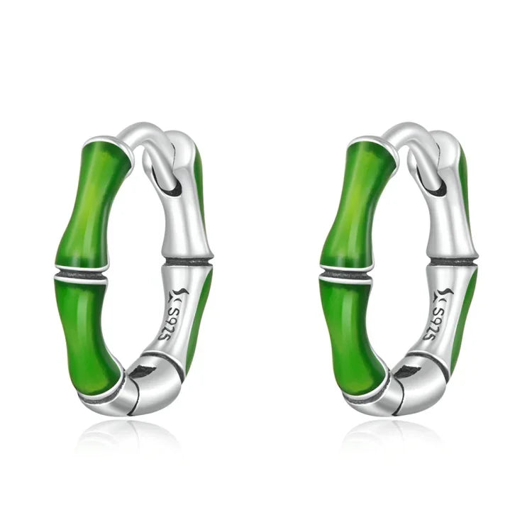 Boucles d'oreilles créoles bambou en argent sterling S925 pour femmes, bambou
