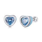 Boucles d'oreilles clous en argent sterling S925, avec cœur en zircon pour femme, Cœur en zircon (bleu)