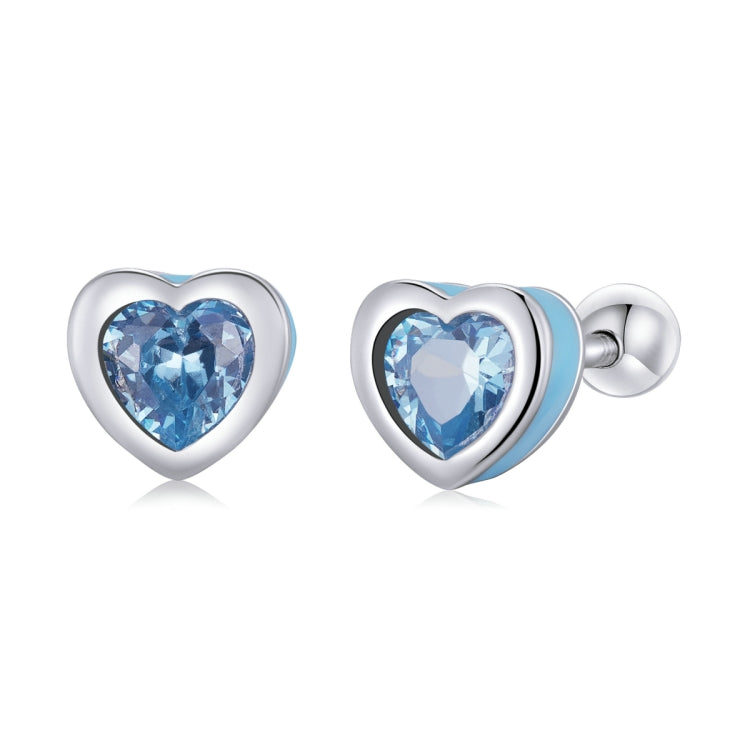 Boucles d'oreilles clous en argent sterling S925, avec cœur en zircon pour femme, Cœur en zircon (bleu)