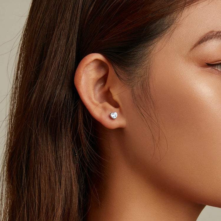 Boucles d'oreilles clous en argent sterling S925, avec cœur en zircon pour femme, Cœur en zircon (bleu)