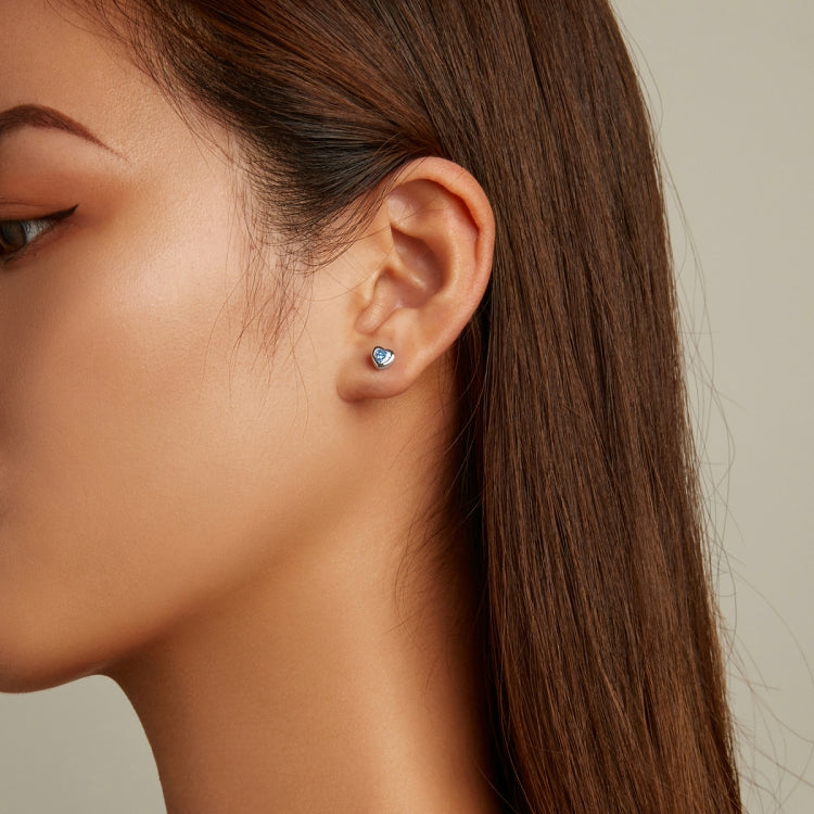 Boucles d'oreilles clous en argent sterling S925, avec cœur en zircon pour femme, Cœur en zircon (bleu)