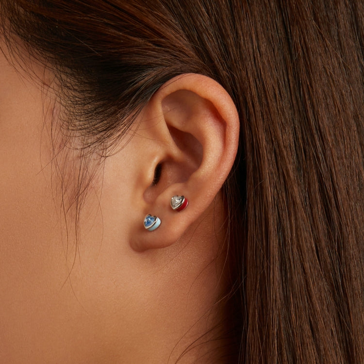 Boucles d'oreilles clous en argent sterling S925, avec cœur en zircon pour femme, Cœur en zircon (bleu)