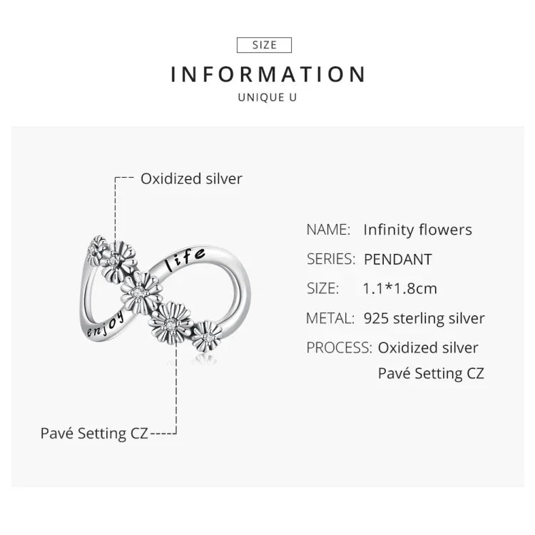 S925 Argent Sterling Fleurs Infinies Perles DIY Bracelet Collier Accessoires, Fleurs Infinies