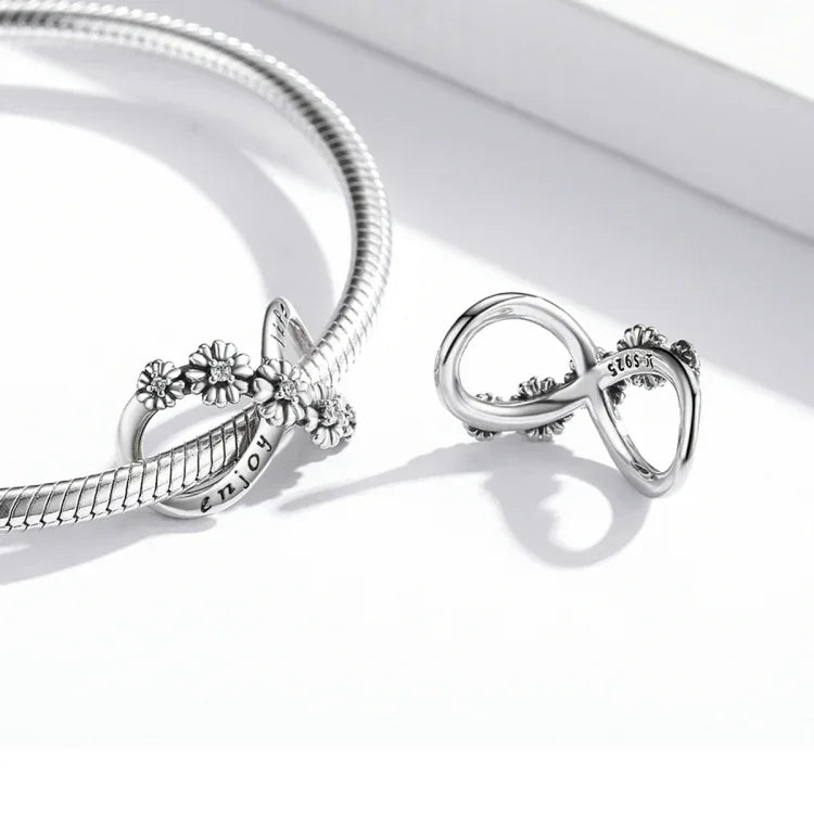 S925 Argent Sterling Fleurs Infinies Perles DIY Bracelet Collier Accessoires, Fleurs Infinies