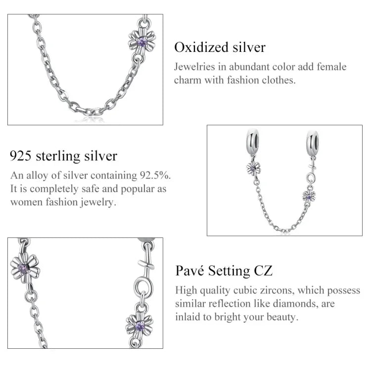 Chaîne de sécurité en argent sterling S925, motif fleur rétro, pour bracelet et collier, accessoires de bricolage, fleur rétro