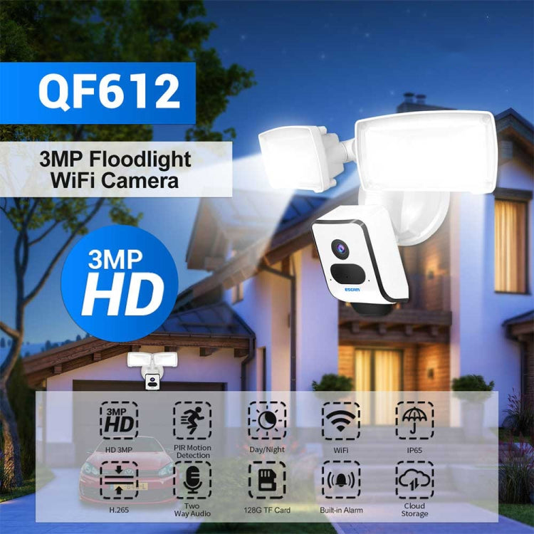 Caméra IP WiFi ESCAM QF612 3 MP et projecteur, prise en charge de la vision nocturne/détection PIR, QF612