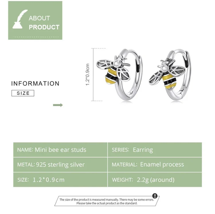 Boucles d'oreilles femme Mini abeille en argent sterling S925, Mini abeille