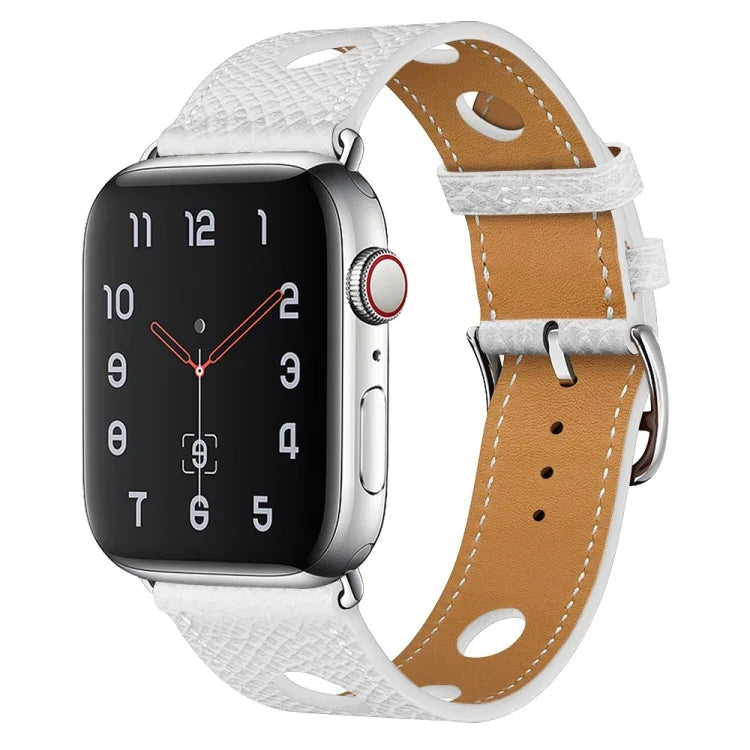 Bracelet de montre en cuir PU avec boucle argentée pour Apple Watch Series, 7 41 mm / 6&SE&5&4 40 mm / 3&2&1 38 mm, 7 45 mm / 6&SE&5&4 44 mm / 3&2&1 42 mm