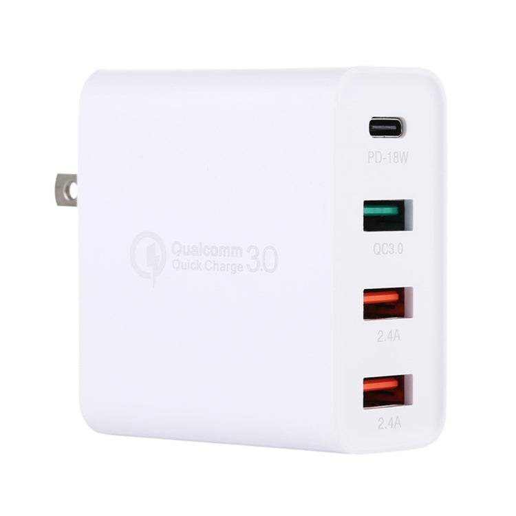 Chargeur de voyage A3 PD 18W USB-C / Type-C + QC3.0 USB + double interface USB, prise US, prise EU, prise UK