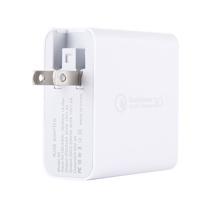 Chargeur de voyage A3 PD 18W USB-C / Type-C + QC3.0 USB + double interface USB, prise US, prise EU, prise UK