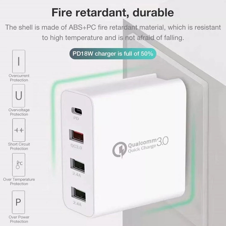 Chargeur de voyage A3 PD 18W USB-C / Type-C + QC3.0 USB + double interface USB, prise US, prise EU, prise UK