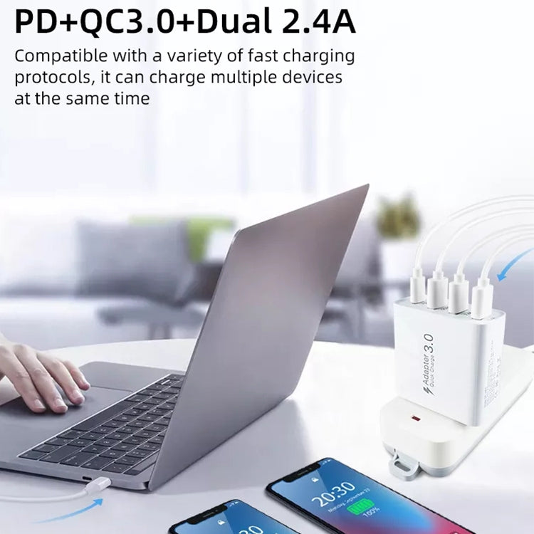Chargeur de voyage A3 PD 18W USB-C / Type-C + QC3.0 USB + double interface USB, prise US, prise EU, prise UK