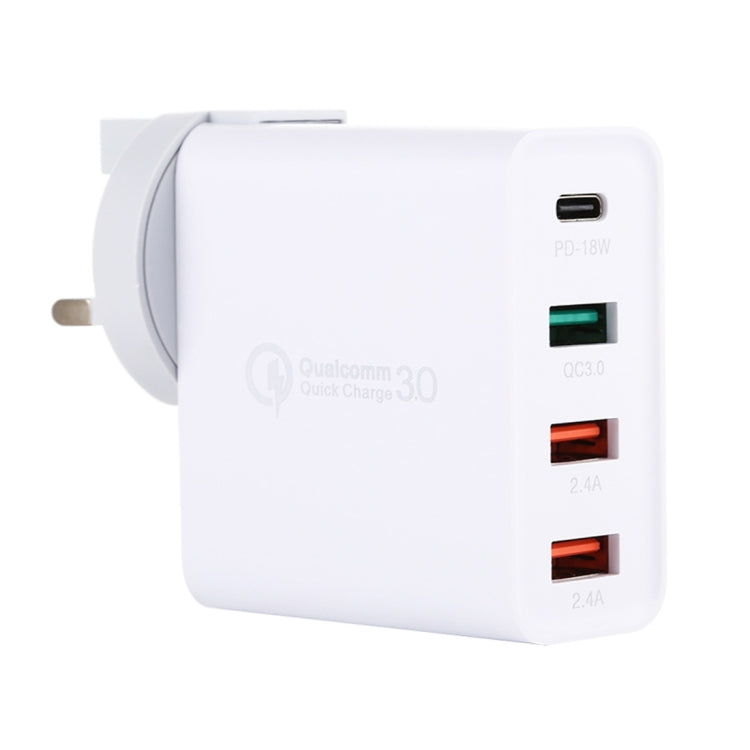 Chargeur de voyage A3 PD 18W USB-C / Type-C + QC3.0 USB + double interface USB, prise US, prise EU, prise UK