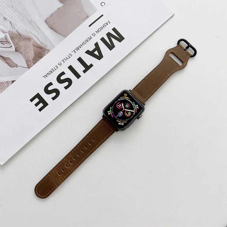 Bracelet en Cuir Véritable avec Boucle Ovale pour Apple Watch Series, 7 41mm / 6&SE&5&4 40mm / 3&2&1 38mm, 7 45mm / 6&SE&5&4 44mm / 3&2&1 42mm