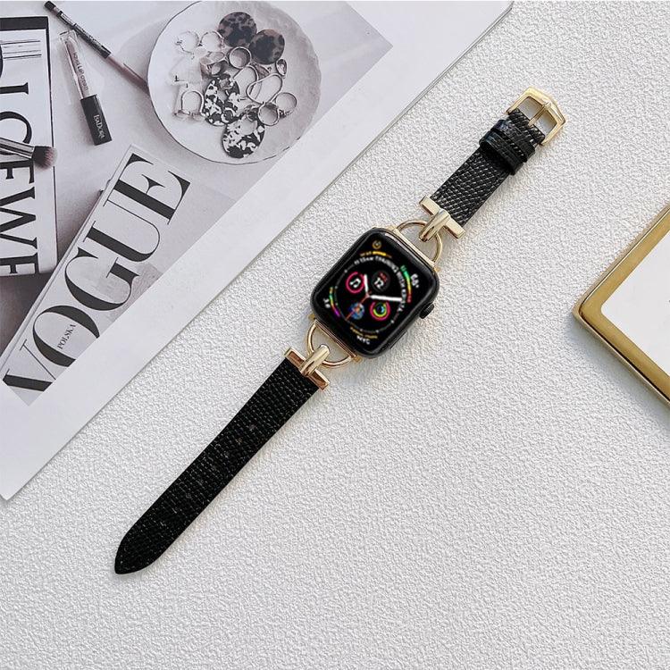 Bracelet en acier en forme de D + cuir véritable pour Apple Watch Series, 7 41 mm / 6&SE&5&4 40 mm / 3&2&1 38 mm, 7 45 mm / 6&SE&5&4 44 mm / 3&2&1 42 mm