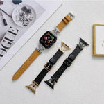 D-shaped Steel + Genuine Leather Strap For Apple Watch Series, 7 41mm / 6&SE&5&4 40mm / 3&2&1 38mm, 7 45mm / 6&SE&5&4 44mm / 3&2&1 42mm